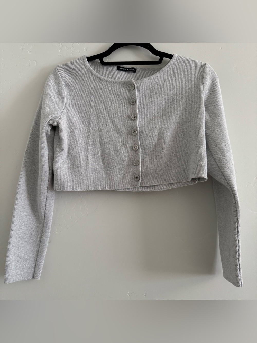 Brandy Melville Light Gray Ribbed Cropped Button Cardigan